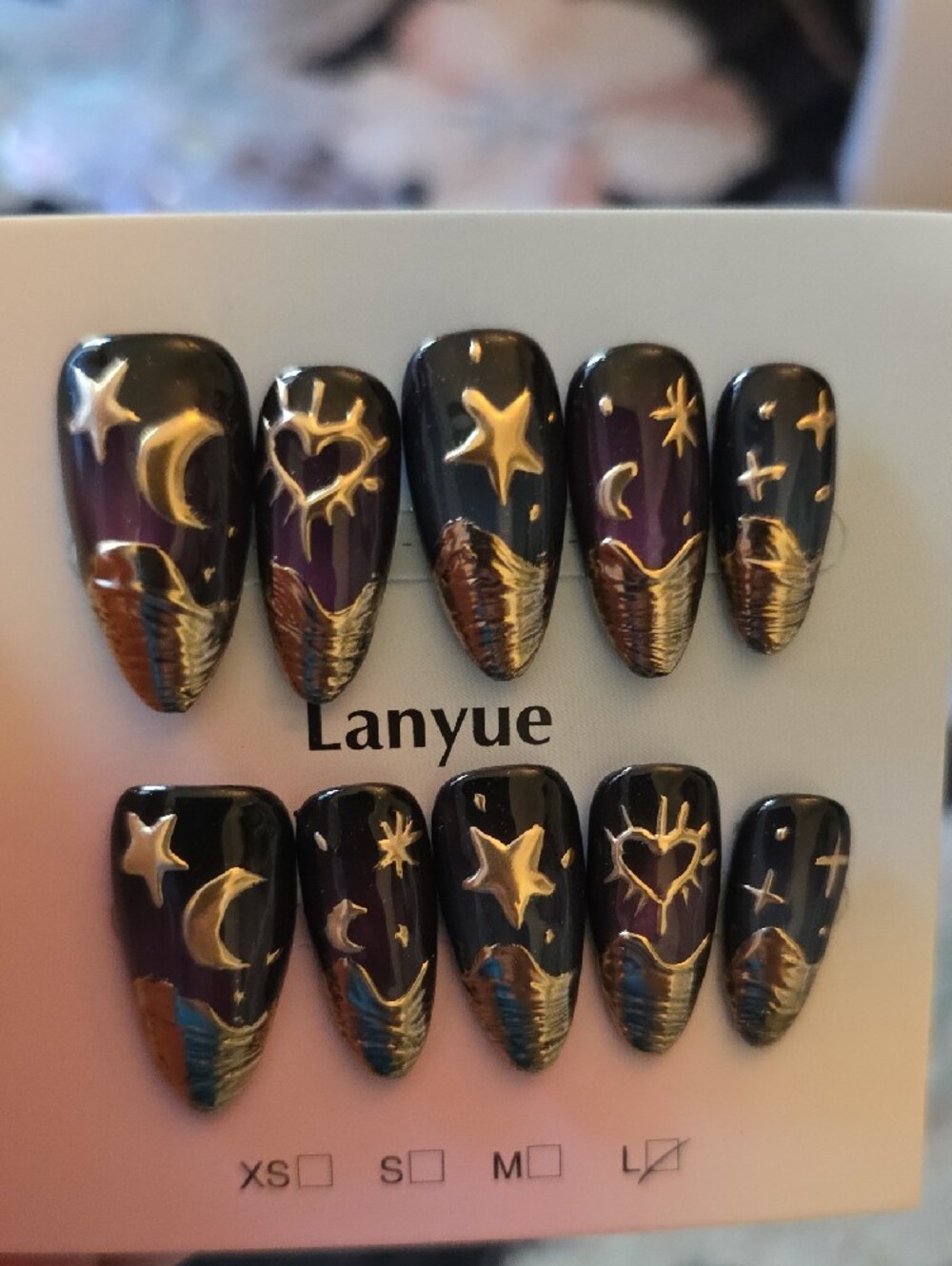 Black & Gold Celestial Press-On Nail Set Large - Picture 3 of 4